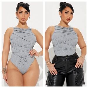 Fashion Nova Heather Gray Lace Up Bodysuit